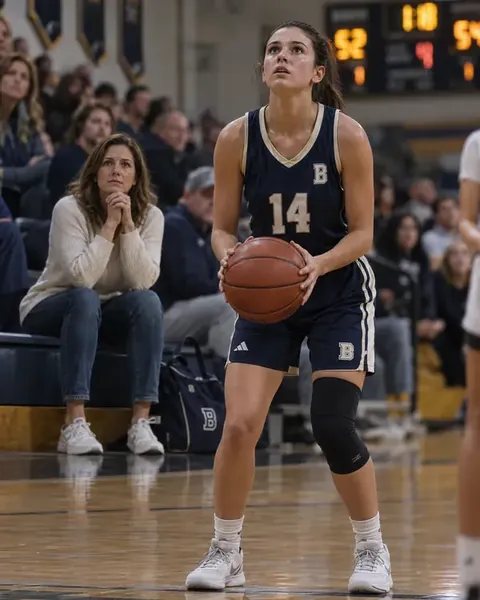 Basketball athlete at the free-throw line while her mother watches