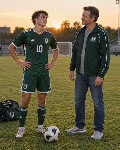 Soccer athlete and his father talking after practice