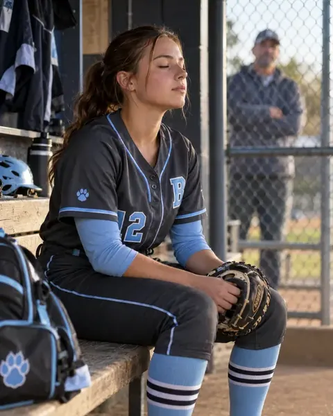 Softball athlete taking a steady breath in the dugout