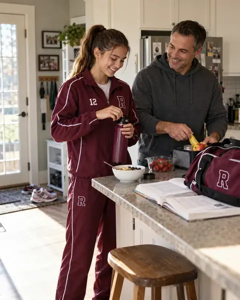 Track athlete preparing breakfast with her father before school